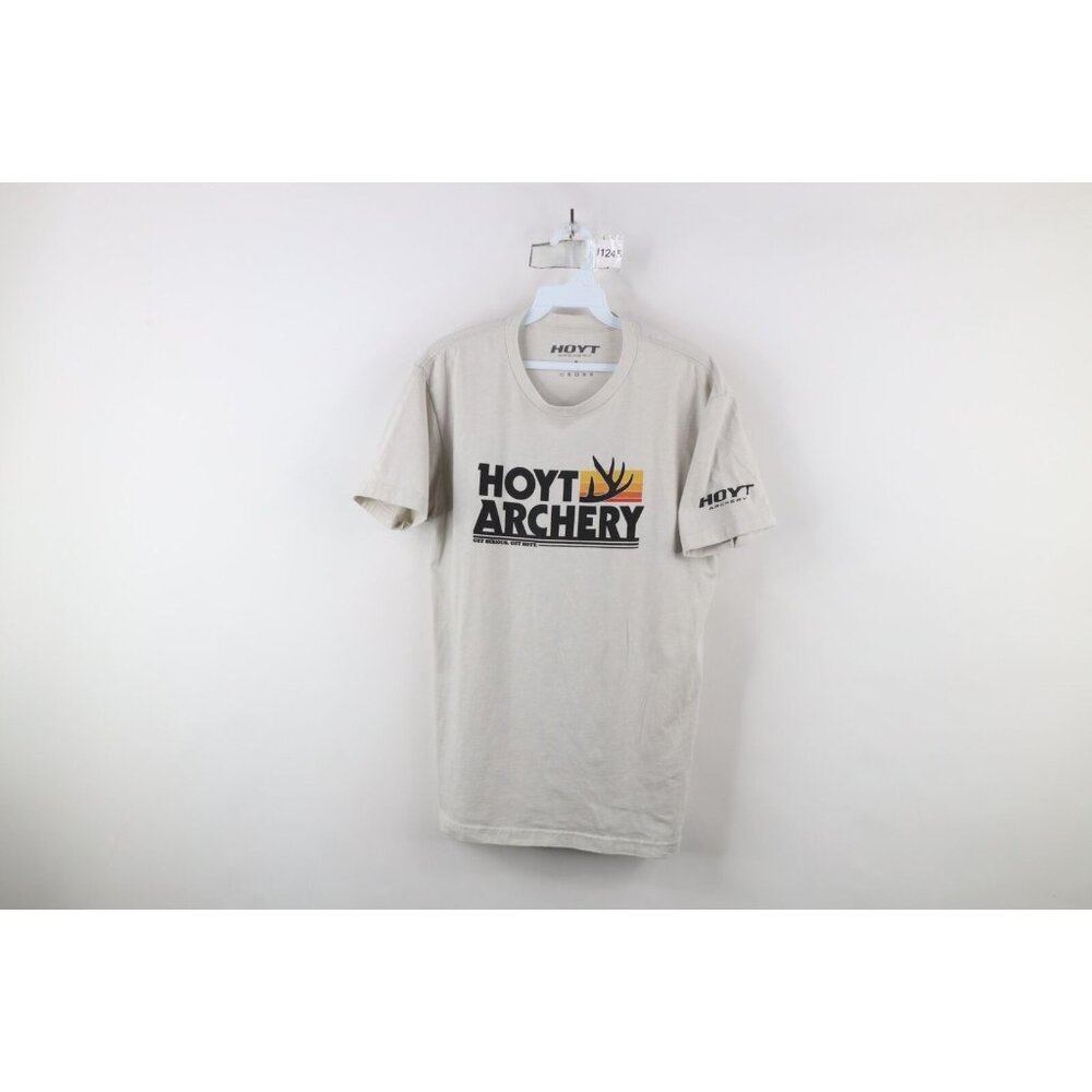 Hoyt Archery Mens Medium Distressed Spell Out Hunting Short Sleeve T-Shirt Gray